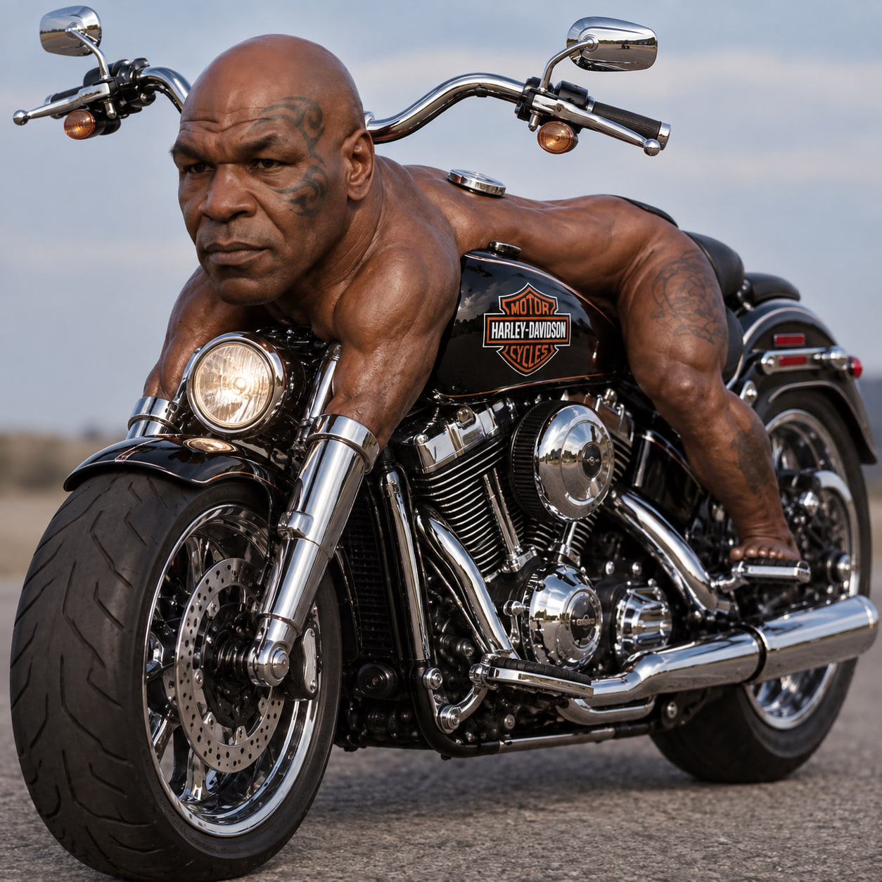 The original surreal portrait of Harley Tyson fused with his motorcycle